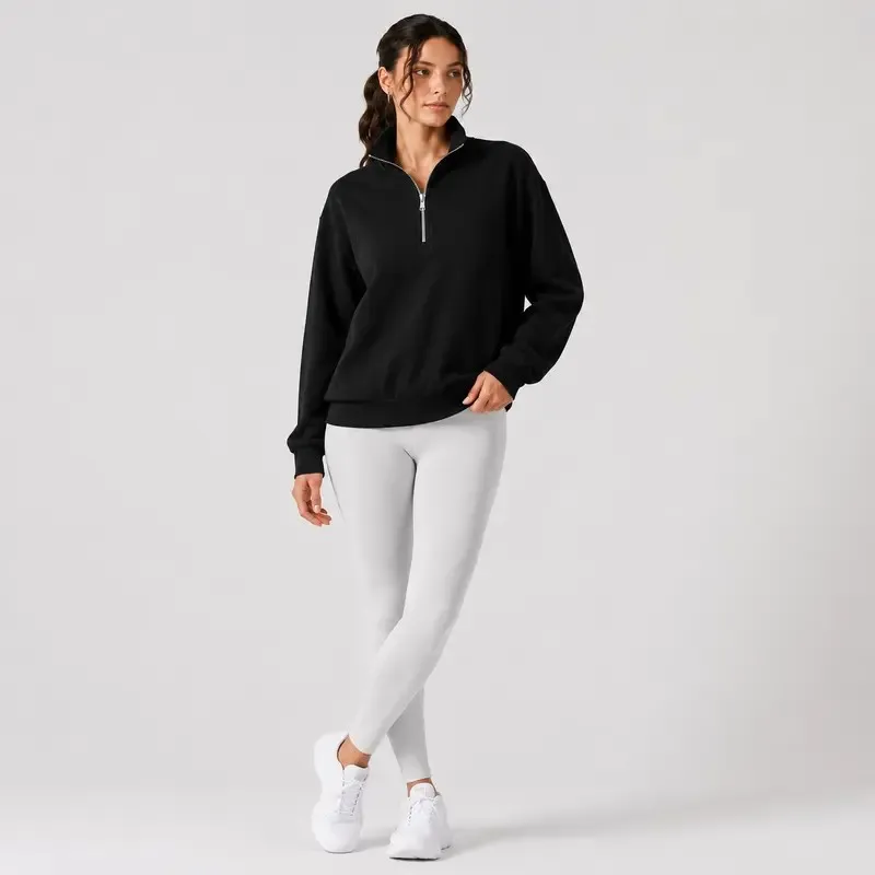 Women Quarter Zip Sweatshirt Long Sleeve Stand Collar Oversized Comfy Athletic Top Yoga Workout Gym Activewear Everyday Wear