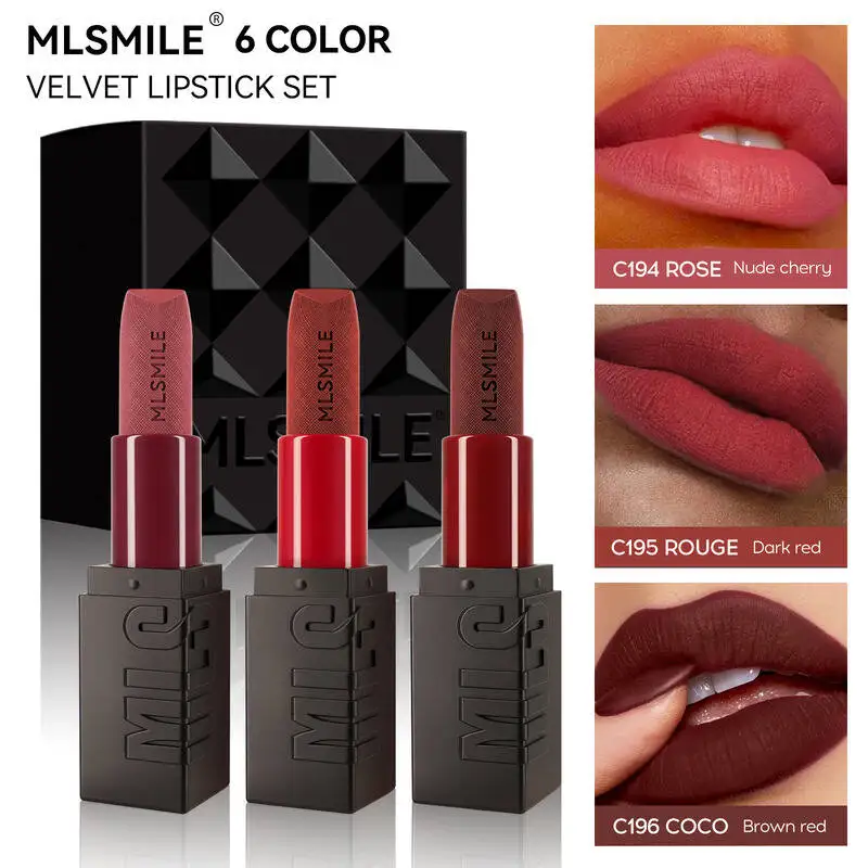 Zestaw matowych szminek MLSMILE z efektem tłoczenia, łatwy w aplikacji, nawilżający balsam do ust, naturalne kolory nude, 3 sztuki, nowość 2025