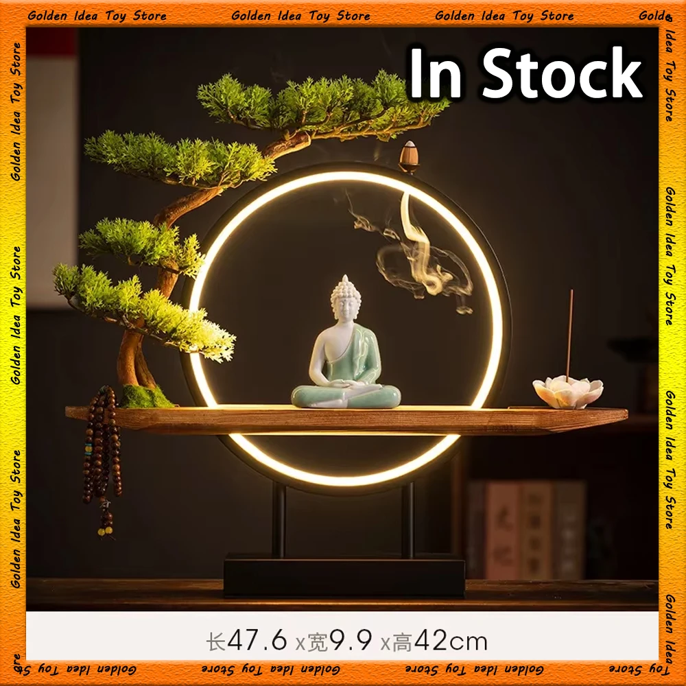 Sakyamuni Peripherals Buddha Statue Large Buddhist Figurine Tathagata Buddha Figure Buddha Led Ring Light Home Decor Items