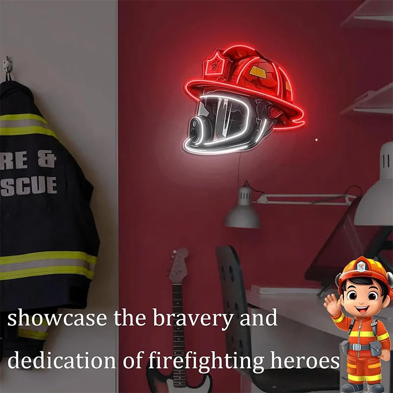 2D Firefighter Helmet USB Plug In Fire Hat Neon Light 5V LED Firefighter Tool Decorative Light Fixture Mood Light Home Decor