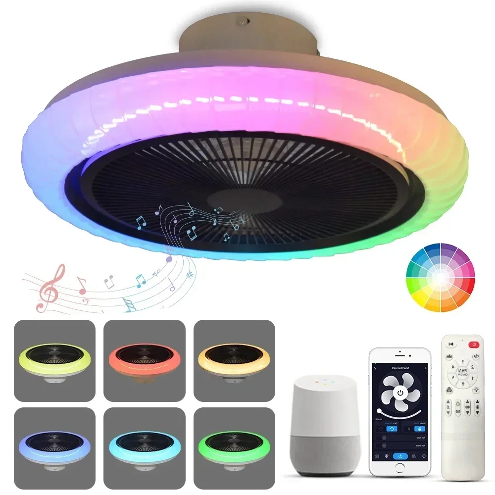 

Умный потолочный вентилятор, лампа с RGB подсветкой, Wi-Fi, bluetooth, музыкальный динамик, Бытовая лампа с дистанционным управлением, 6 скоростей, для гостиной, спальни