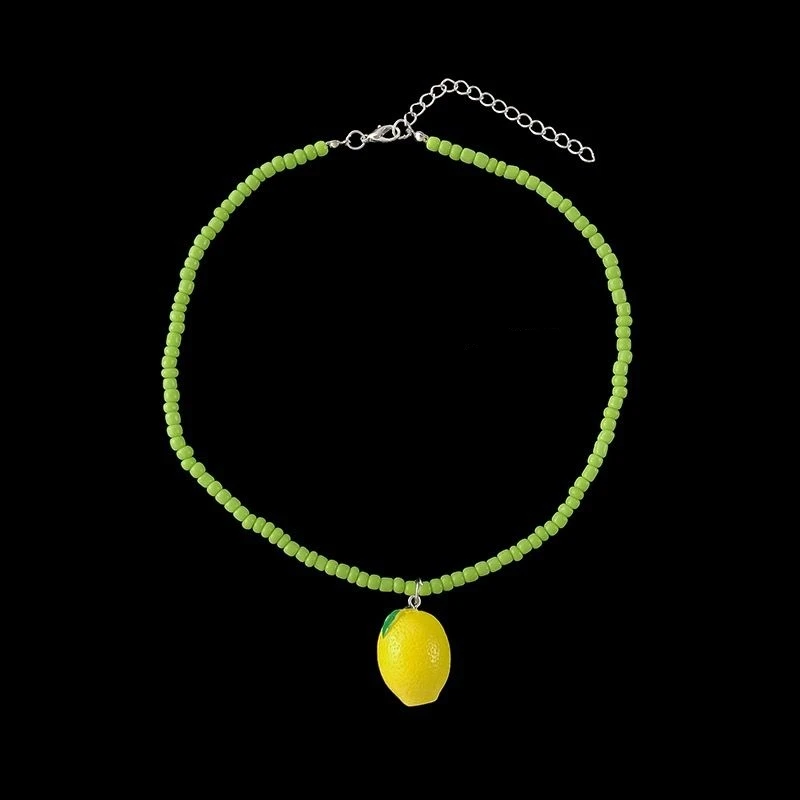 Colorful Beaded Necklace for Women Girls Fruit Tomato Lemon Pendant Chain Necklace Aesthetic Jewelry Cute Summer Accessories