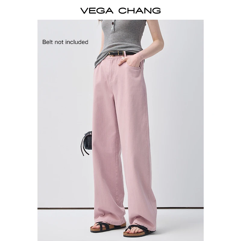 

Vega Chang New Summer Style Women's High-Waisted Pure Cotton Wide-Leg Pants with Slim and Smooth Fit Denim Trousers