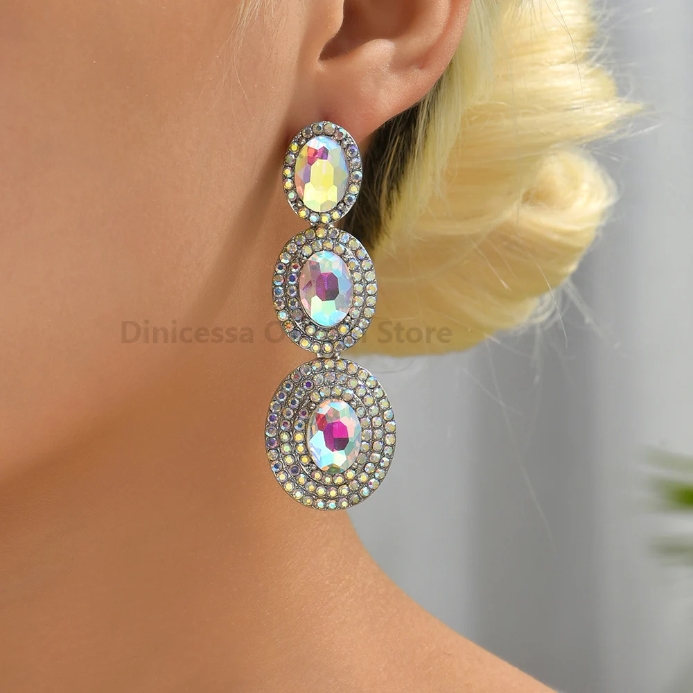 Modern Elegant Fashion Multiple Round Metal Full Crystal Dangle Earrings Luxury Fairy Grunge Jewelry Vintage Ear Accessories