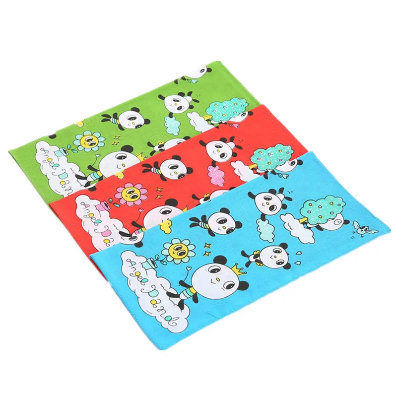 3Pcs 28x28cm 100% Cotton Cute Cartoon Printed Children Hand Face Wipes Handkerchiefs Kindergarten Square Scarves