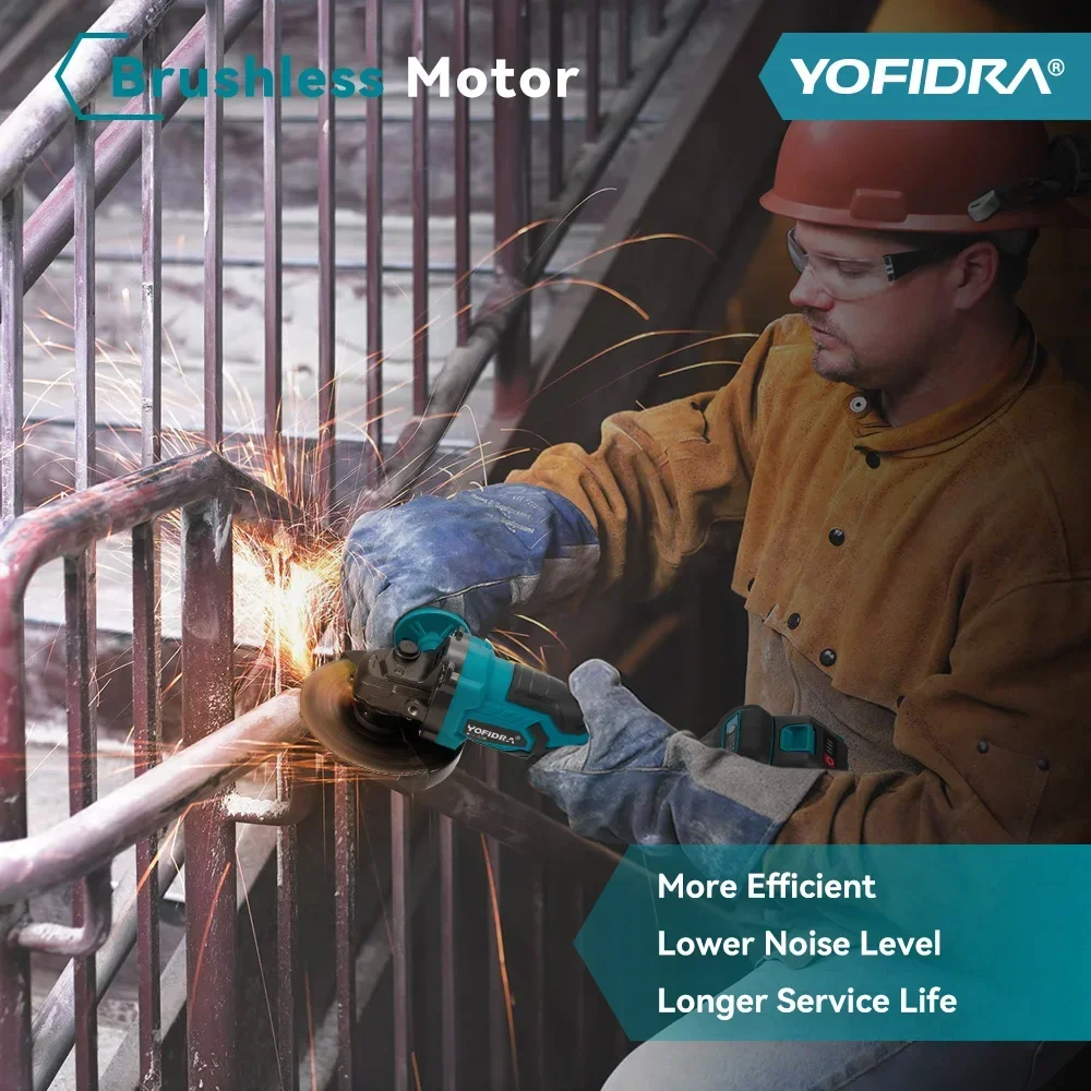 Yofidra 125mm Brushless Angle Grinder 3Gear Efficient Cordless Metal Wood Grinding Polishing Cutting Tool For Makita 18V Battery