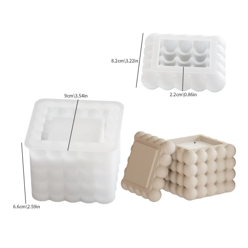 DIY 3D Bubble Cube Candle Silicone Mold Soy Wax Candle Making Soap Chocolate Dessert Resin Mold Storage Box Home Decoration