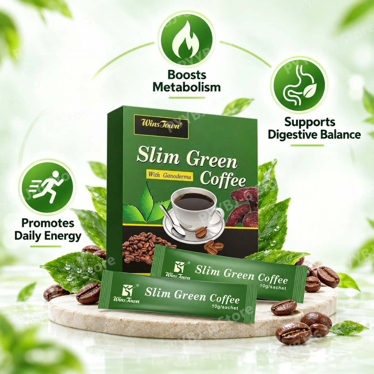 Slim Green Coffee for Daily Energy & Metabolism Green Coffee Green Tea, Garcinia, Guarana, Ginseng, L-Carnitine 18 Sachets