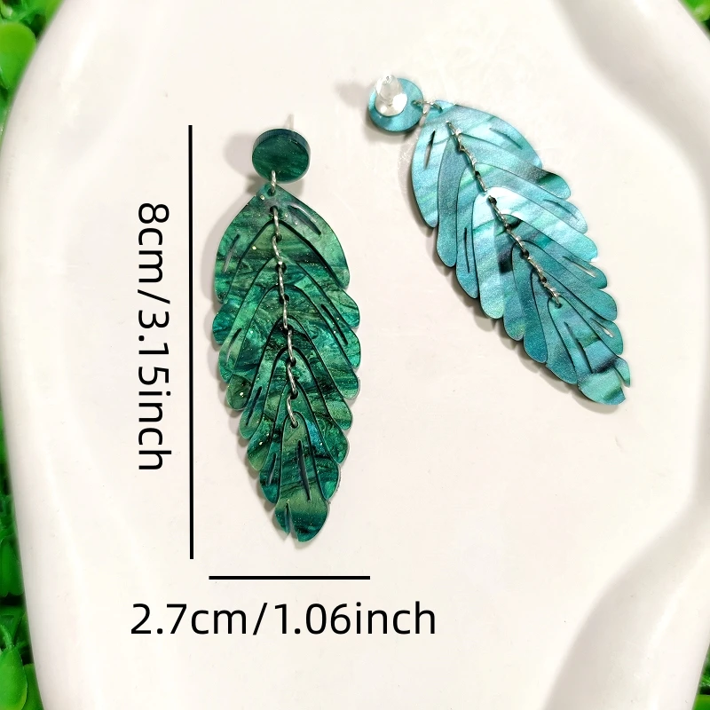 KUGUYS Acryl Bohemia Blatt-Ohrhänger für Damen, lange Blätter, Pflanzen-Serie, Schmuck, modische Strand-Accessoires, Fabrikverkauf – Detail 2