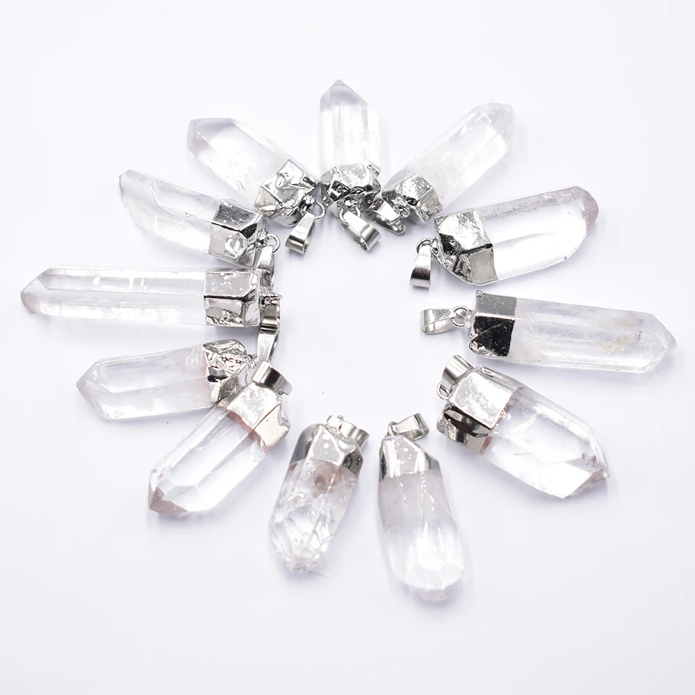 Colgantes de cristal blanco natural para la fabricación de joyas, colgantes irregulares con forma de Pilar, punto de Chakra, venta al por mayor, 12 unidades por lote gratis