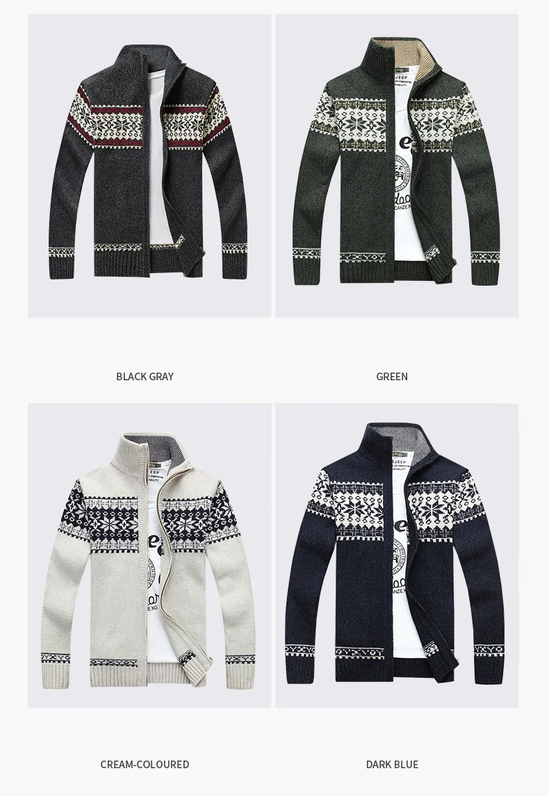 Herbst Winter Pullover Herren voller Reiß verschluss Jacquard Slim Fit Strickjacke Stand Hals Pullover Mantel trend ige lässige Strickkleid ung 5xl – Detail 3