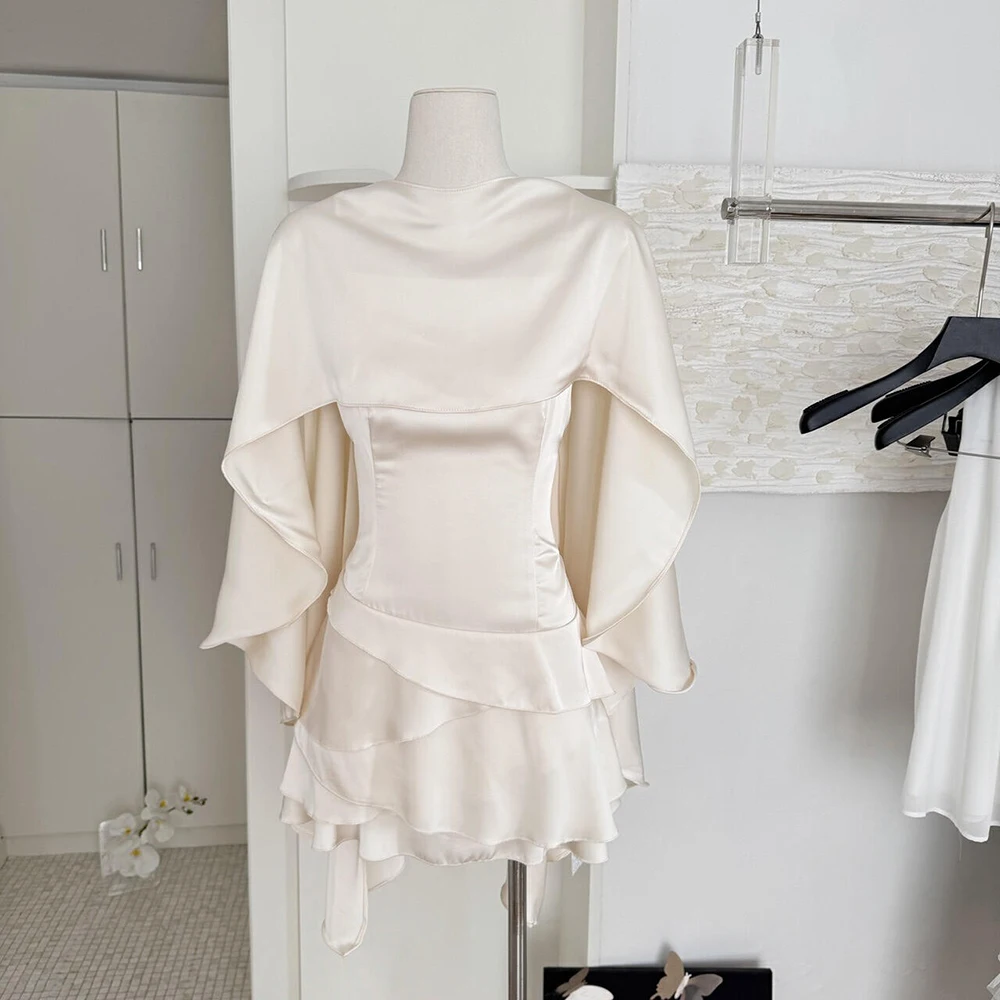 TWOTWINSTYLE Spliced Ruffles Slimming Dresses for Women Strapless Sleeveless High Waist Dress Patchwork Shawl Dress Female