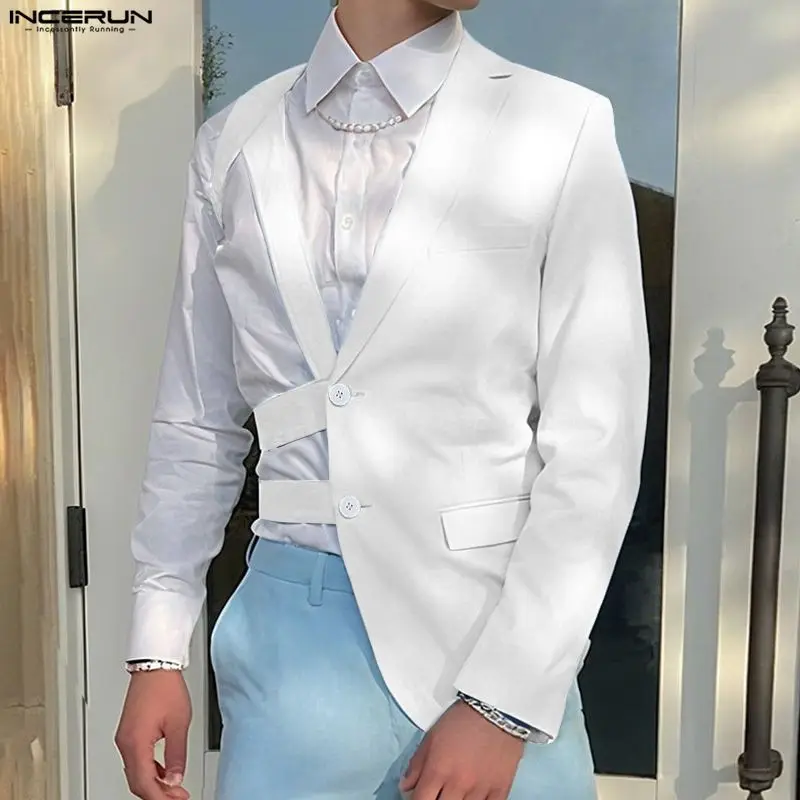 

INCERUN мужской нерегулярный пиджак однотонный с лацканами и длинными рукавами на пуговицах мужской костюм уличная одежда свободные модные повседневные тонкие пальто S-3XL