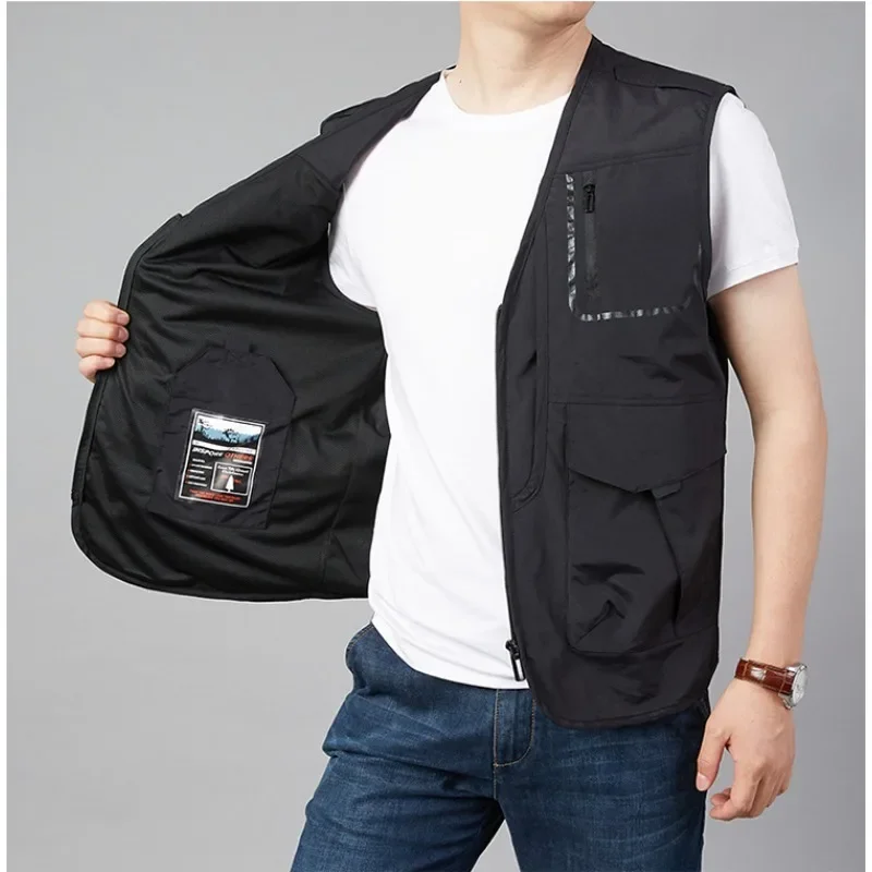 Casual Windbreaker Sleeveless Jacket Professional Photographer Vest Fishing Vests Denim Waterproof Hunting Man Camping Parka Men