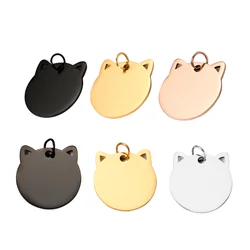 3Pcs 28X29mm Mirror Polishing Stainless Steel lovely Cat Puppy Head Face Shape Pendant Metal Blank Pet ID Dog Tag 4 colors