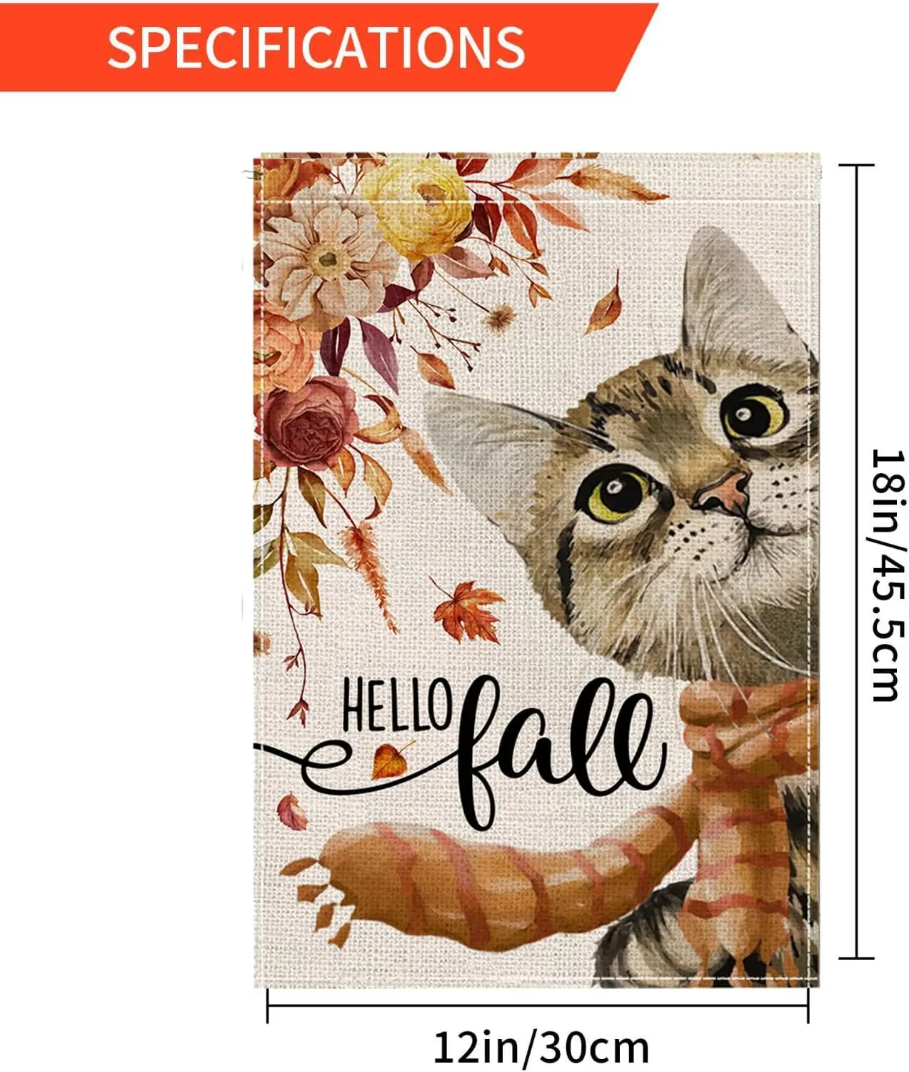 Fall Garden Flags 12x18 Inch Autumn Garden Flag Double Sided Hello Fall Cat Yard Flag For Outside Autumn Fall Holiday Outdoor De