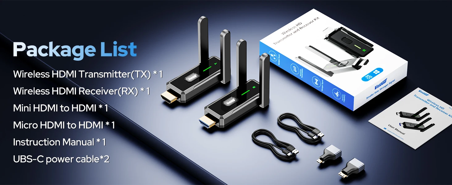 2026 Wireless Transmitter and Receiver, 492FT Long Range Extender, Low Latency & Stable Connection, Streams Video Wirelessly from Netflix, Laptop, TV Box, Camera to Multiple Screens & TVs