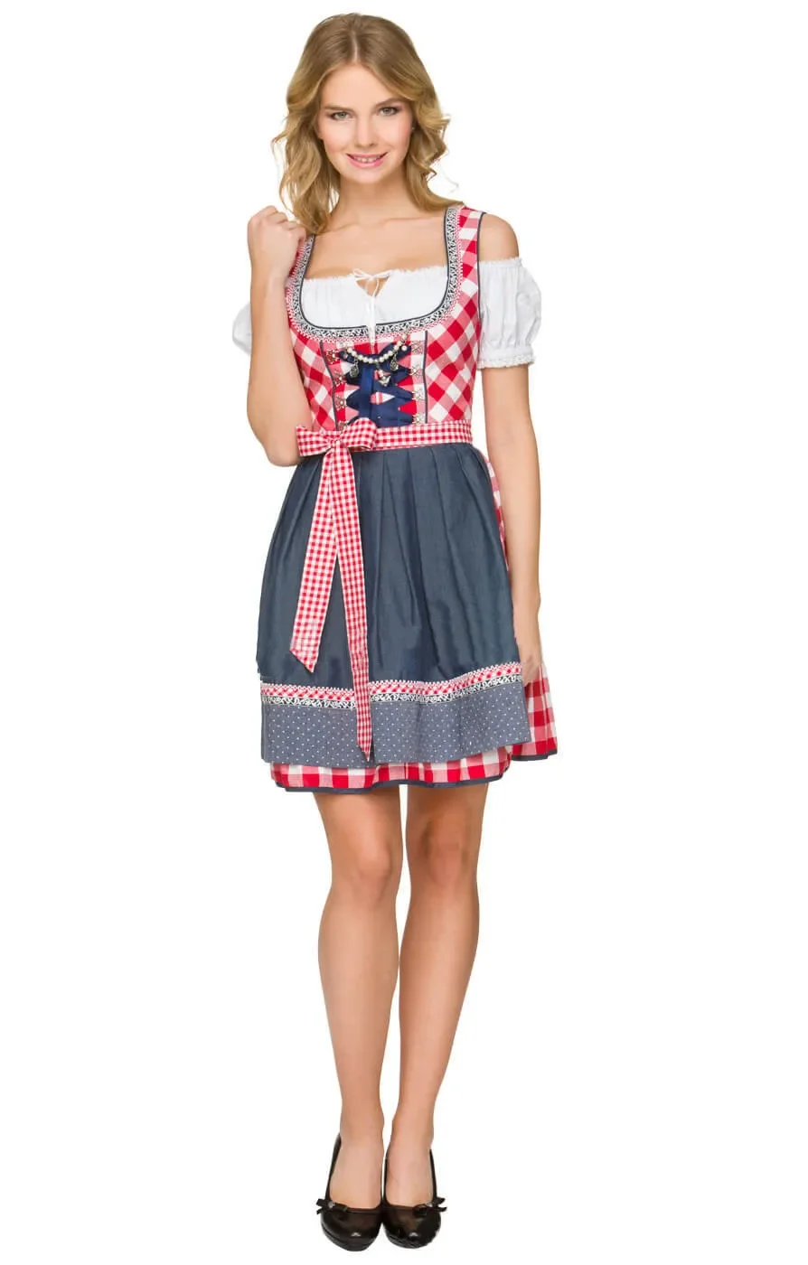 Traditional Women Oktoberfest Dirndl Dress Bavarian Beer Maid Costume Party Female Cotton Embroidered Short Sleeve Dress