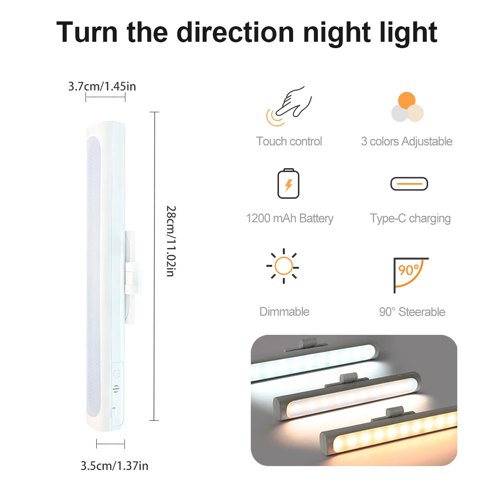 Digital Display LED Cabinet Light PIR Motion Sensor Wireless USB Rechargeable Night light For Cabinet Kitchen Lighting