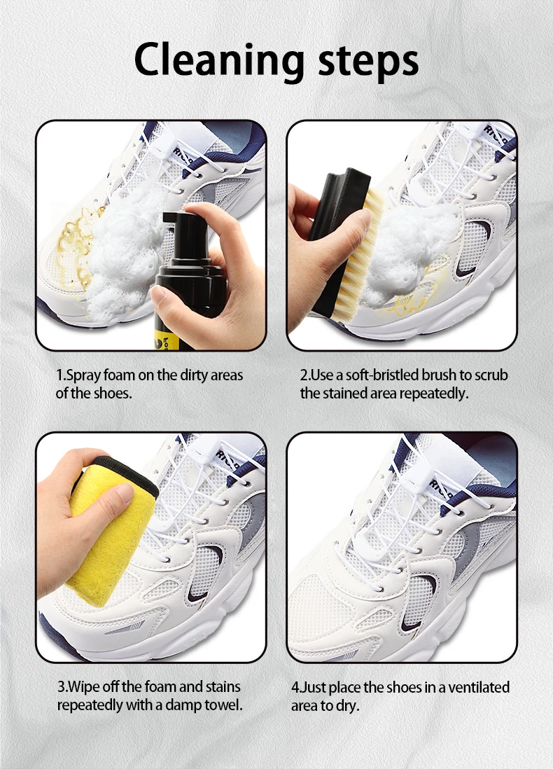White Shoe Cleaner Foam Dry Cleaning Kit 150ML Waterless Foam Sneaker Cleaner Shoe Brush and Cleaning Cloth Set