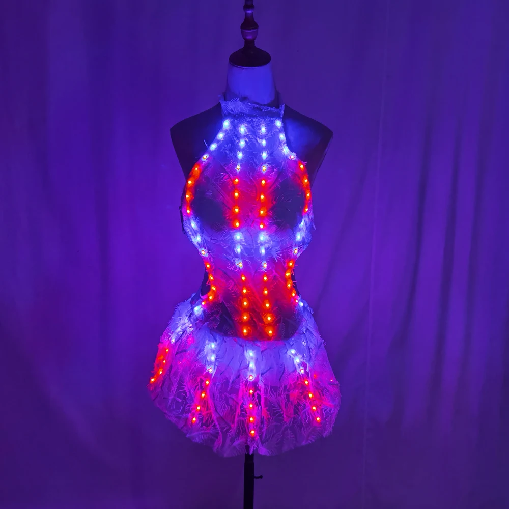 تنورة LED بيضاء ملونة للحفلات وأعياد الميلاد ملابس متوهجة للملهى الليلي وحفلات الزفاف وحفلات السهرة والرقص المغني