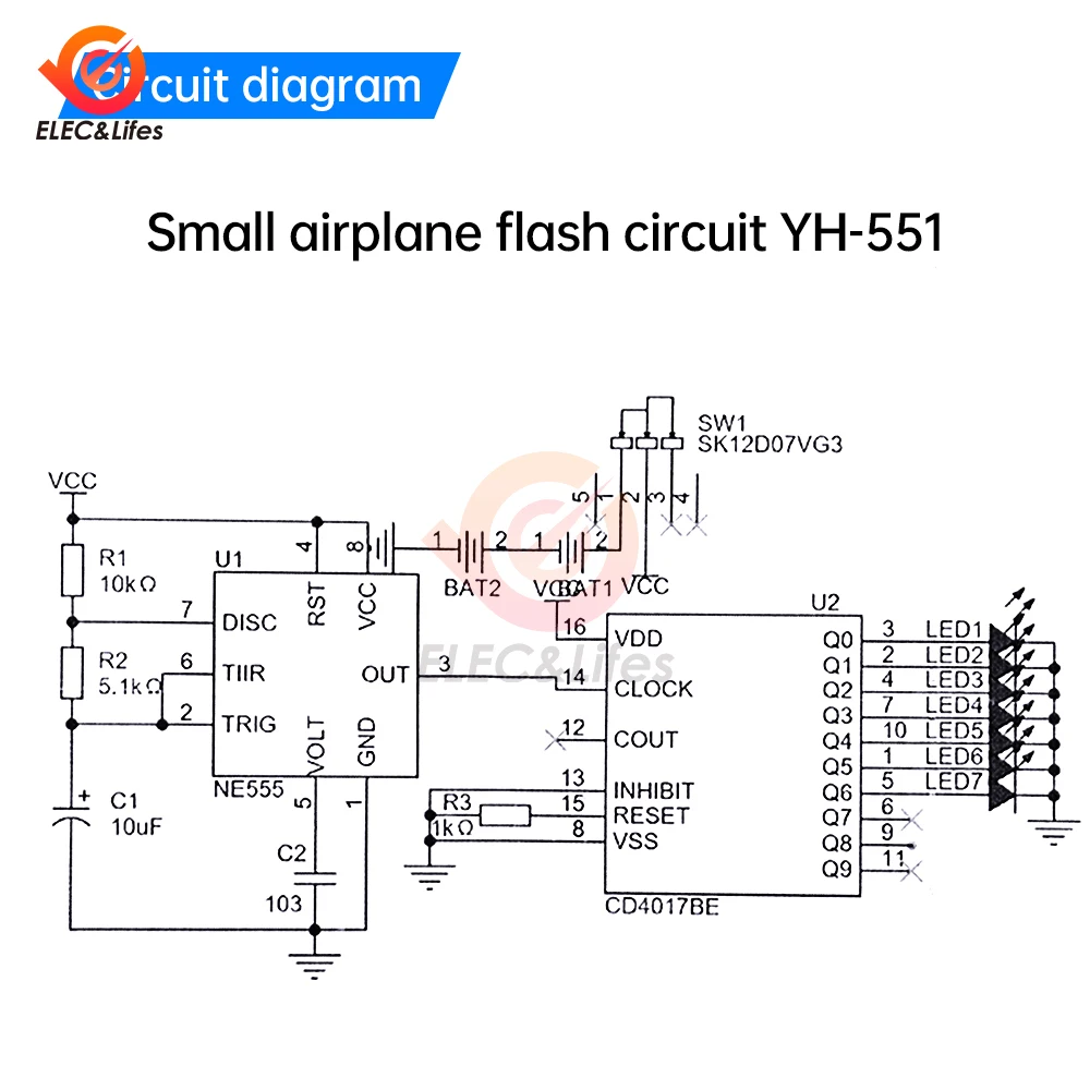 Electronic Small Airplane Flash 7 LED Flow Light Circuit Making Kit NE555+CD4017 DIY Welding Practice Parts Red/Green/Yellow