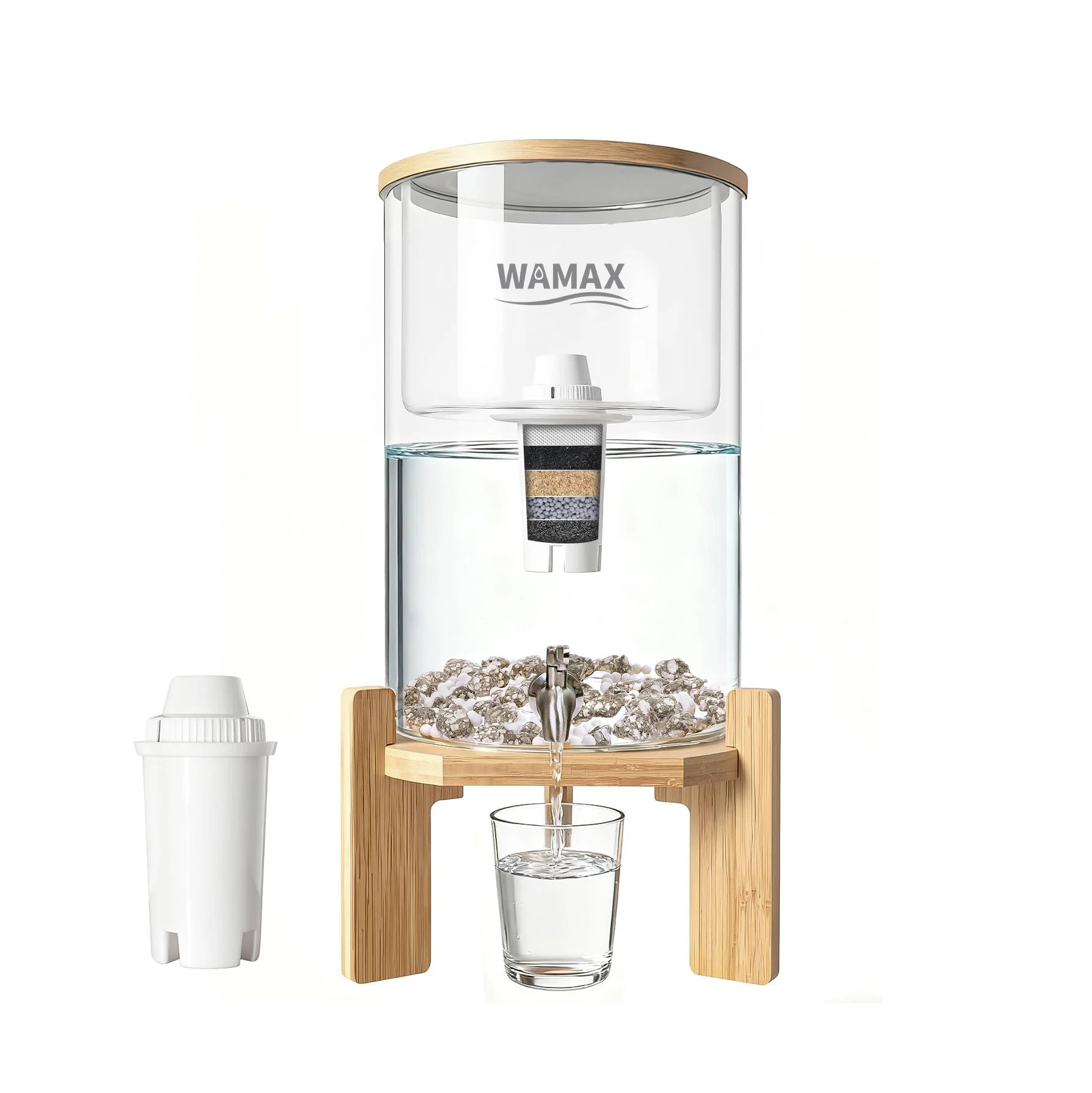 

Новый кухонный фильтр для воды 2025 года: гравитационный стеклянный диспенсер-фильтр для воды настольного типа с камнем Майфан, настраиваемый