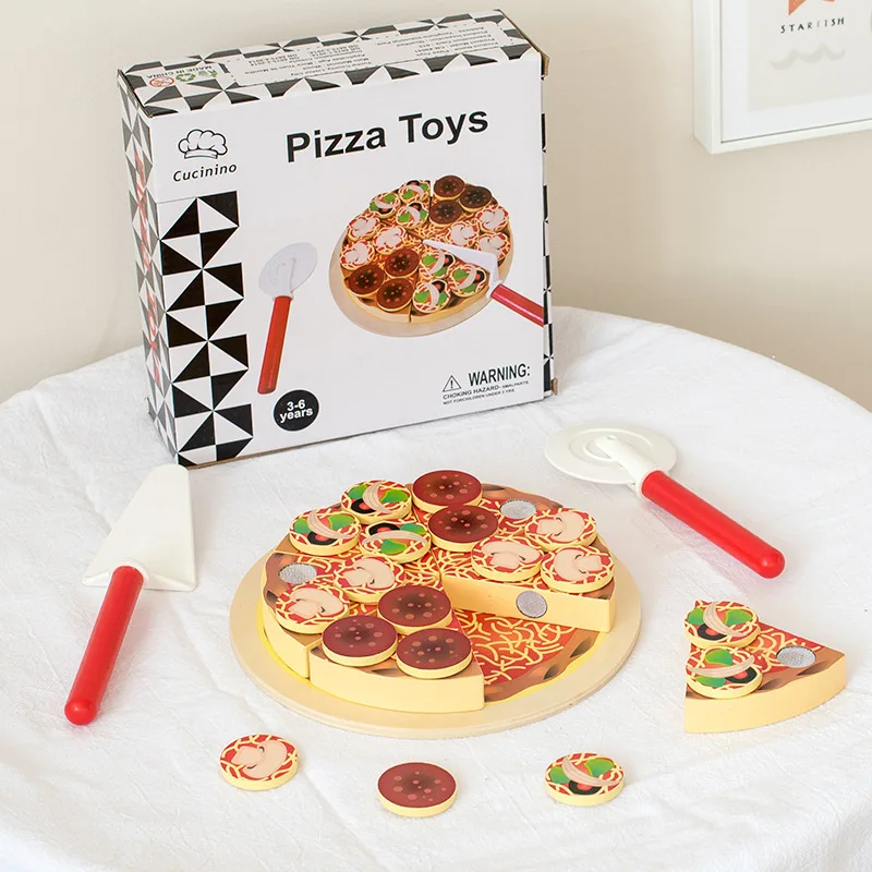 Wooden Pizza Pretend Play Toy Educational Kitchen Cooking Set Color Recognition Montessori Sensory Toy for Kids 2+ Gift