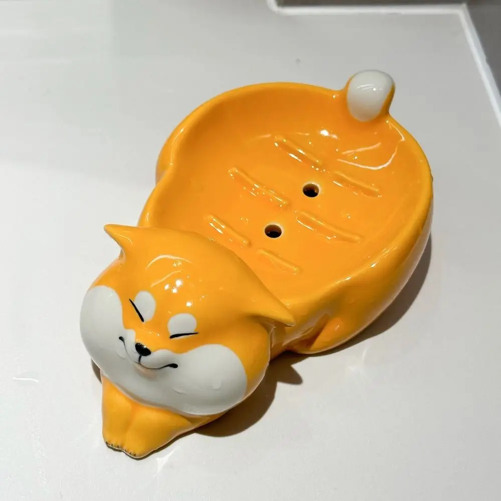 Trendy Cartoon Ceramic Soap Dish Portable Puppy Soap Storage Plate Thickened Creative Soap Holder Wash Basin