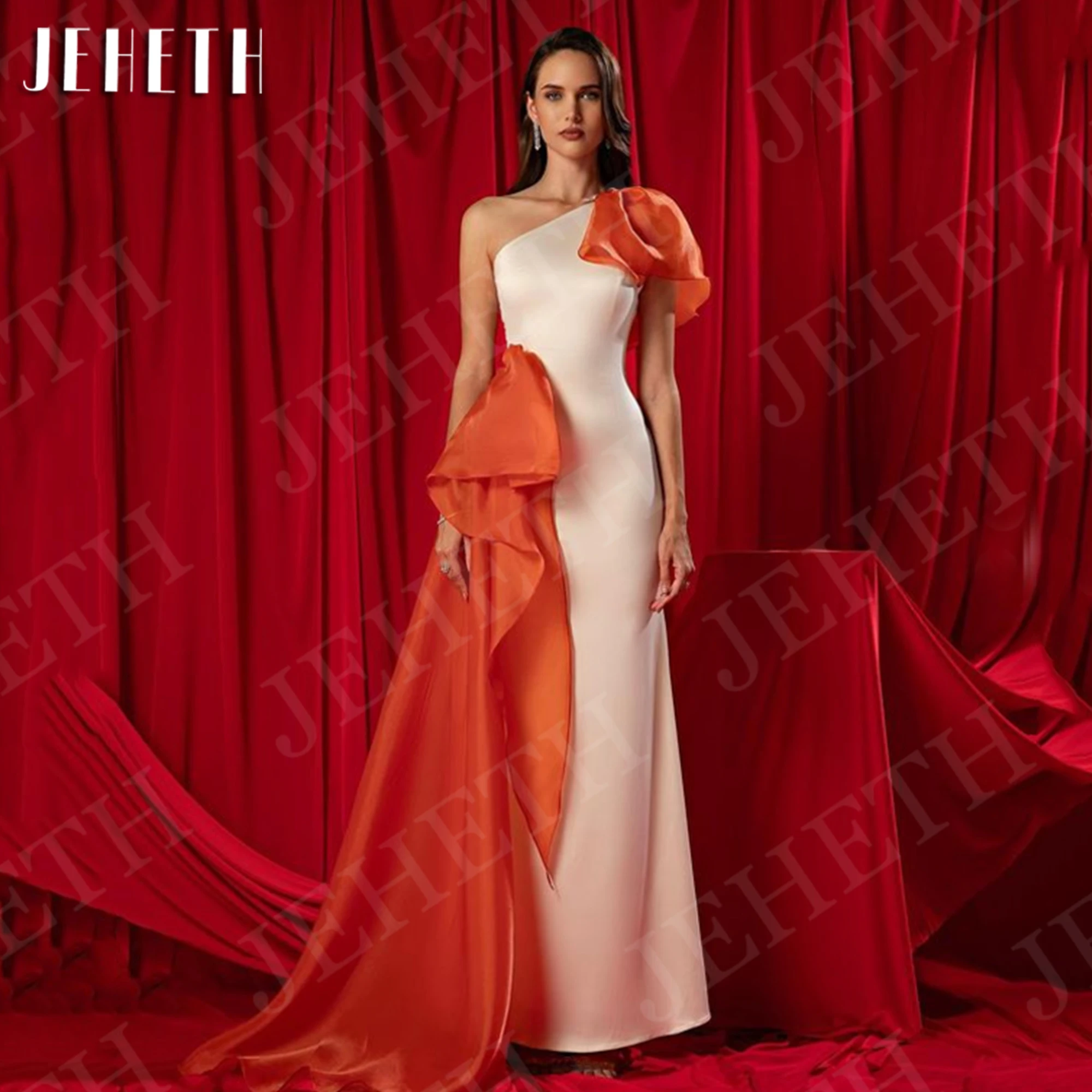 

JEHETH Elegant One Shoulder Evening Dresses for Women Saudi Arabia Satin Dubai Mermaid Sleeveless Formal Party Dress Customized