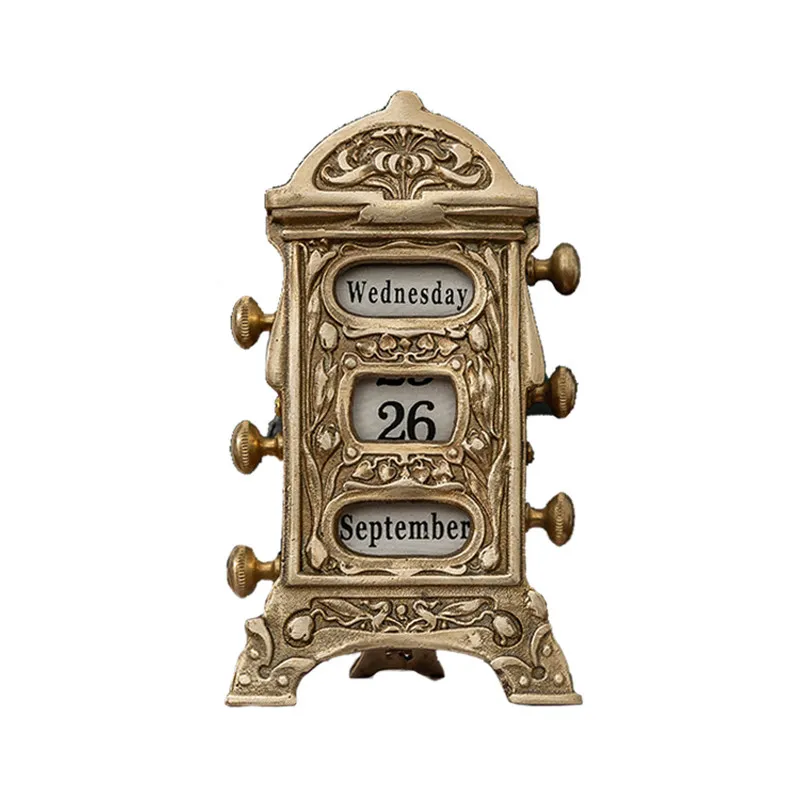 PYH retro brass book desktop desk calendar high-end handmade soft decorative ornament perpetual calendar gift