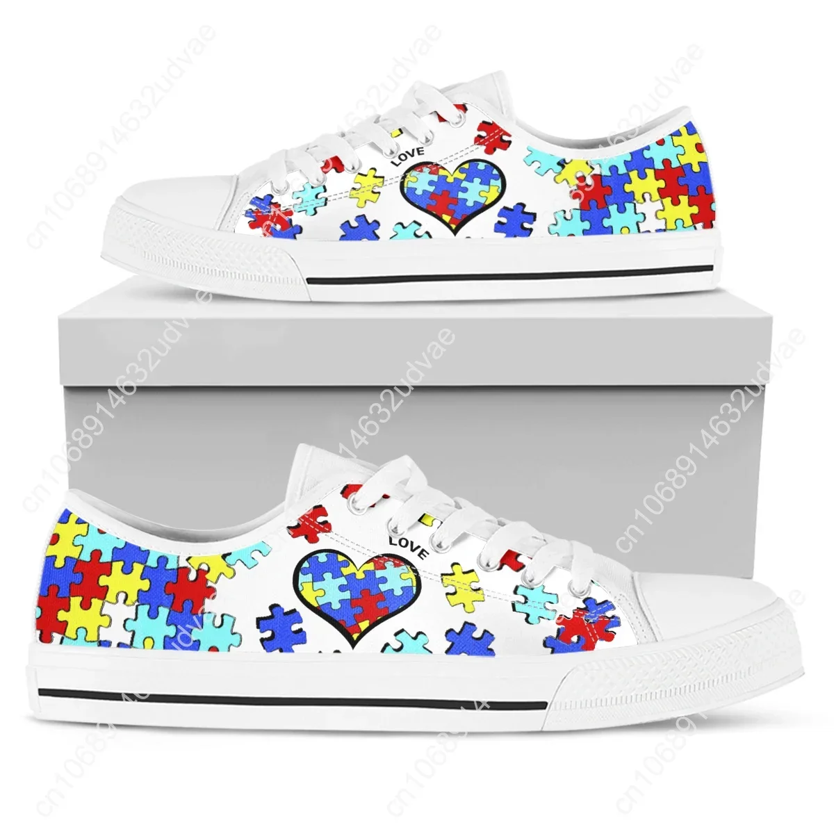 White Autism Awareness Heart Women Shoes New Retro Lowtop Sneakers Shoes For Women Canvas Round Toe Causal Flats Shoes 2022