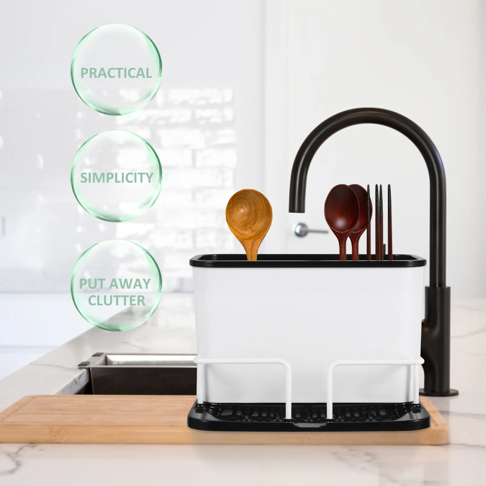 

Chopsticks Holder Kitchenware Utensil Drainer ganizer Stackable PP Countertop Two Compartments Anti Mildew
