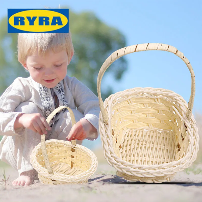 Hand Made Wicker Flower Basket Portable Handle Party Wedding Picnic Decorative DIY Basket Kid Gift Easter Wicker Rattan Storage