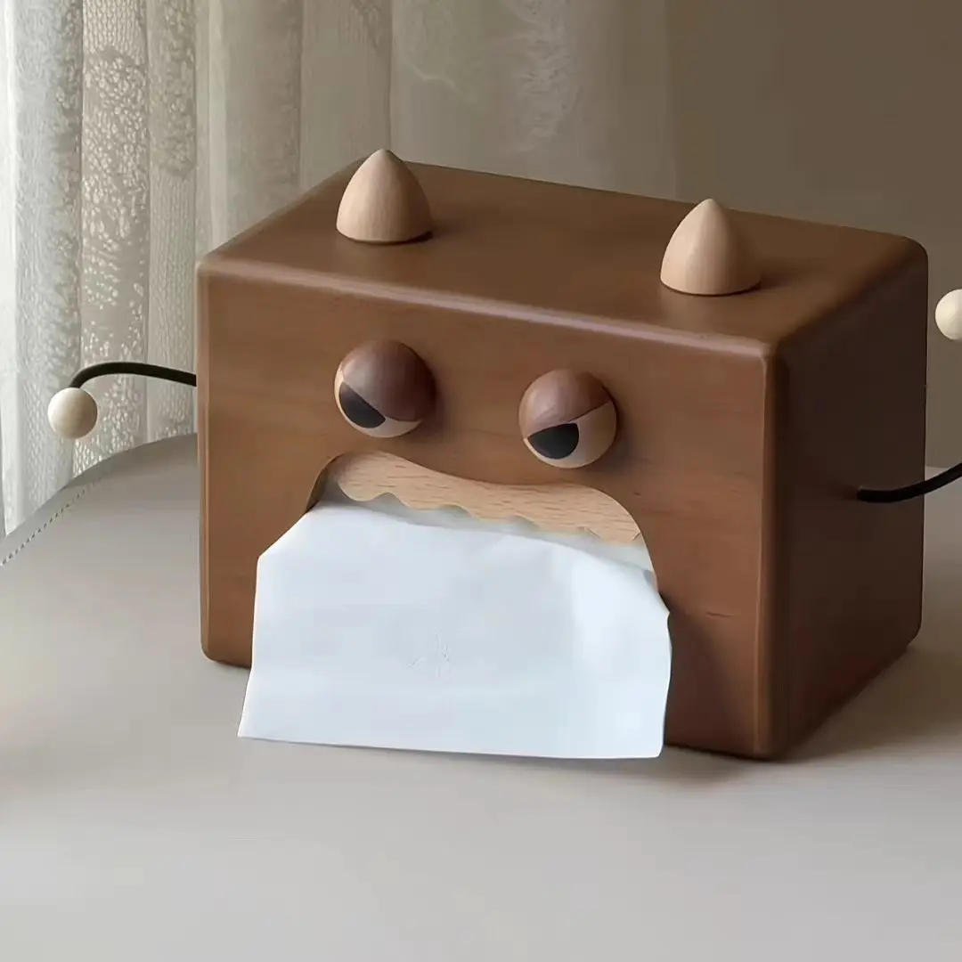 Creative Cartoon Monster Wooden Tissue Box Fun Decor Napkin Storage Holder for Coffee Table Dining Table Living Room Home