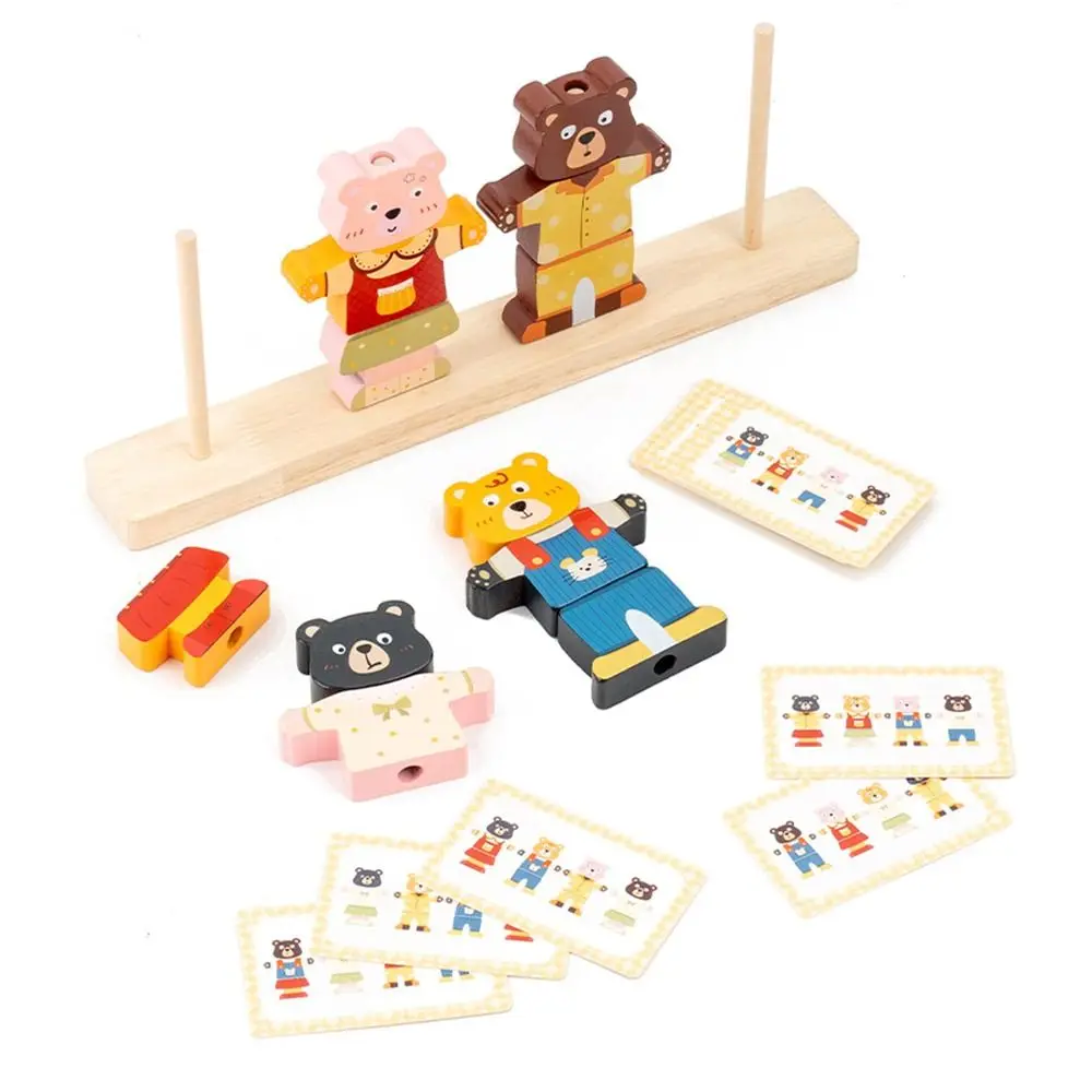 บล็อกไม้รูปหมีสำหรับเด็กสร้างสรรค์ ฝึกการเรียงสี ฝึกการเรียงรูปทรง และสวมบทบาท