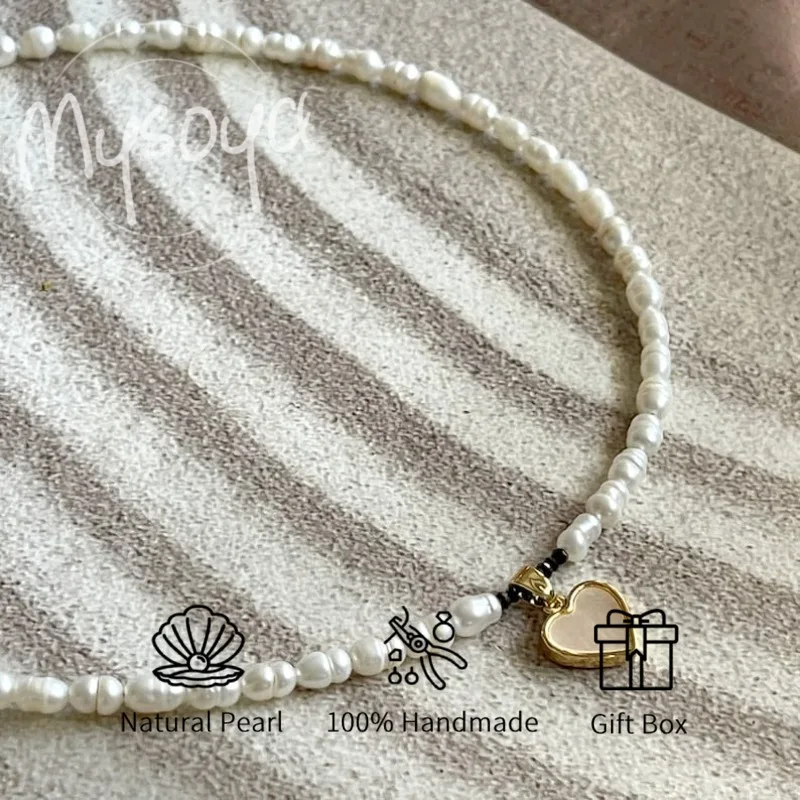 

MYSOYA White Rice-shaped Freshwater Pearl Necklace 7-8mm with Gift Box Gift for Her/him, Gift for Birthday/Wedding/Christmas