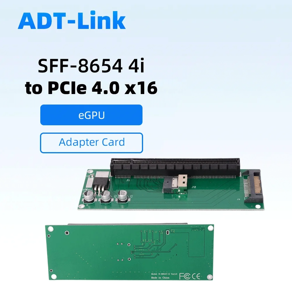 

ADT-Link SFF-8654 4i (SlimSAS 4i) To PCIe 4.0 X16 External GPU Adapter Gen4 Riser Card for Graphics Card / GPU Expansion Server