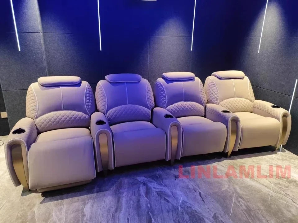 أريكة جلوس مسرح كرسي كهربائي فاخر - كراسي مسرح منزلية حديثة مع إضاءة LED، USB، تدليك، حامل أكواب تبريد #4