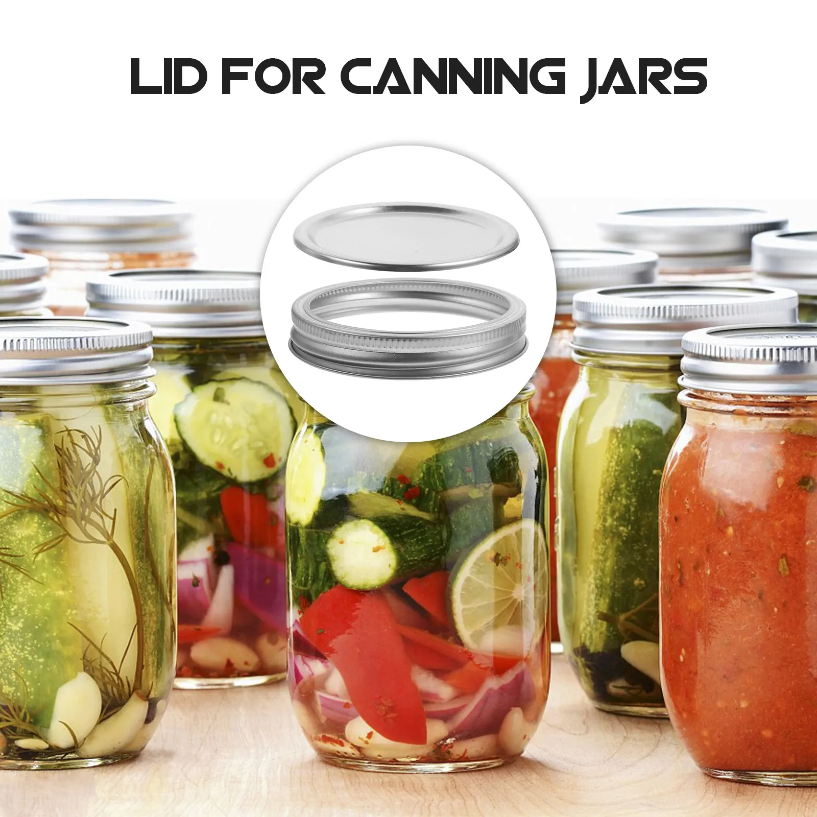 5Sets Tinplate Mason Jar Lids with Rings Airtight Leakproof Canning Lid Set for Preserves Sauces Spices Jams Storage Freshness