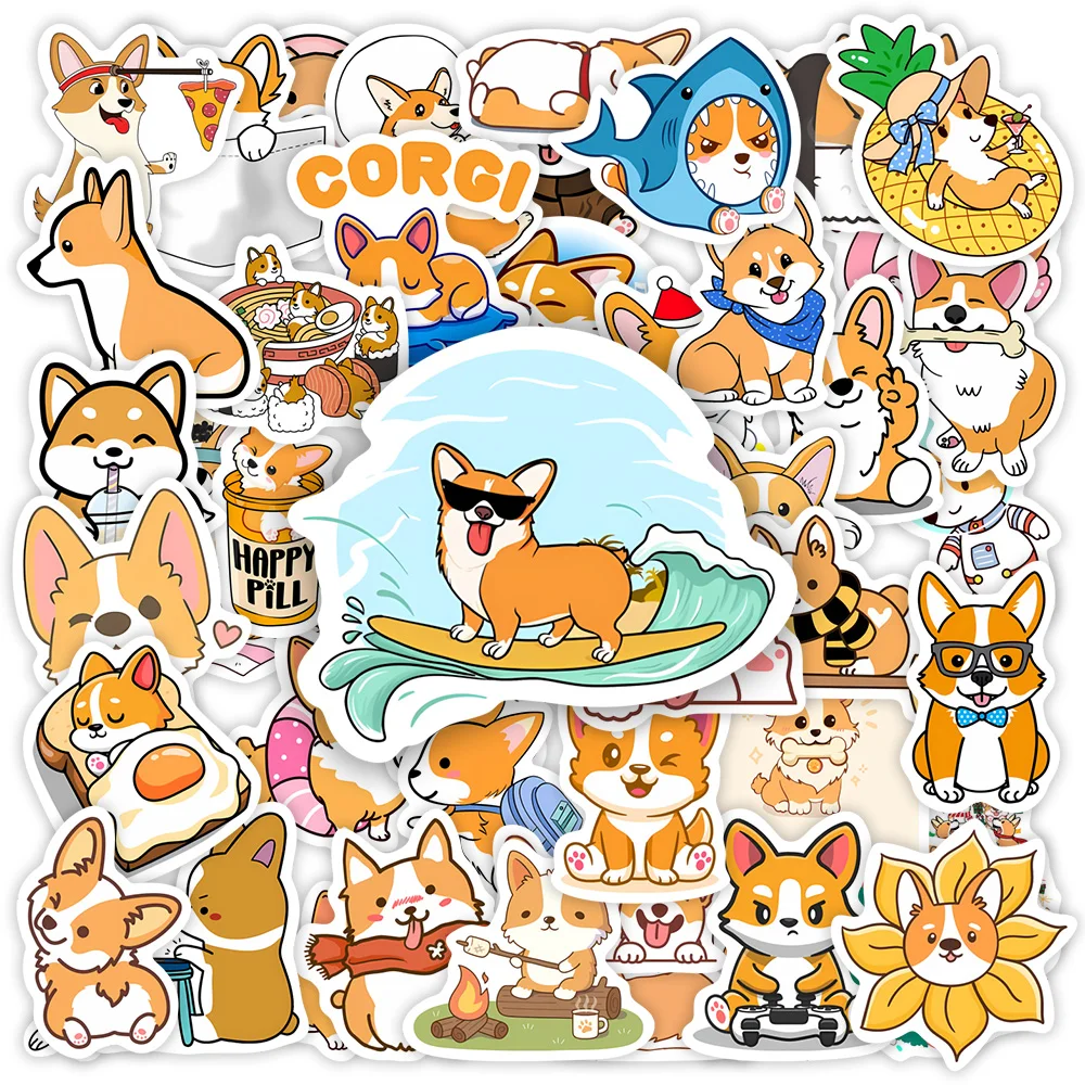 Pegatinas de perro Corgi de dibujos animados, calcomanía decorativa para teléfono, equipaje, portátil, álbum de recortes, impermeable, juguete