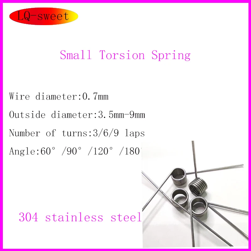 

304 stainless steel Torsion Spring 180/120/90/60 Degree Wire Diameter 0.7mm 5PCS