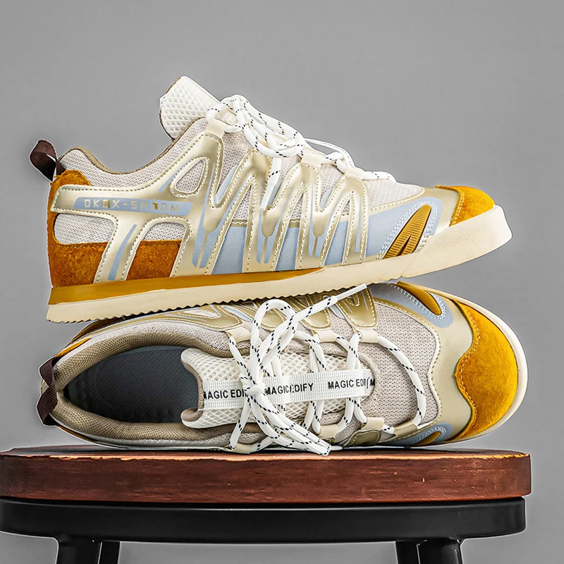 

Мужские спортивные кроссовки класса люкс на шнуровке, с эффектом потертости, сетчатые, легкие, на платформе, трендовые, для бега, баскетбола и ходьбы, унисекс