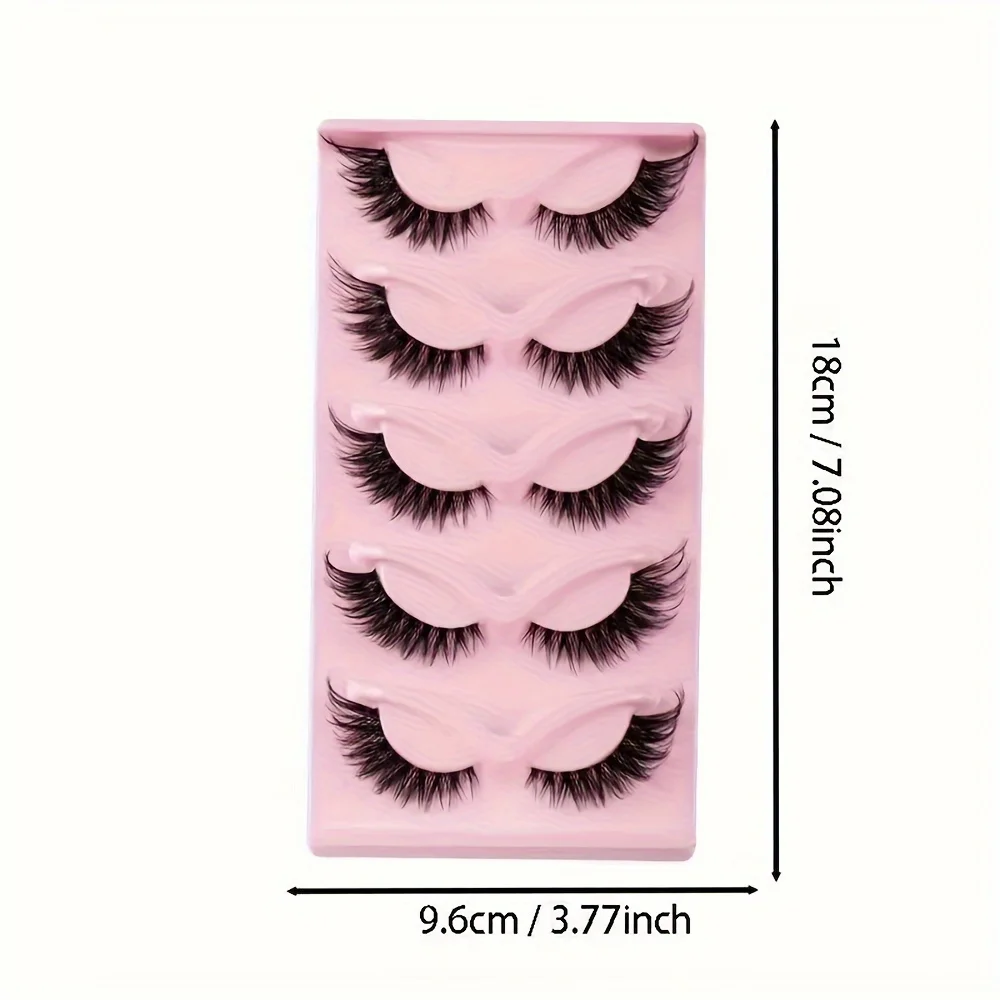 5 Pairs False Eyelashes - Natural Long, Cat Eye Style, Winged Tips, Manga Lashes for Eye Elongation,