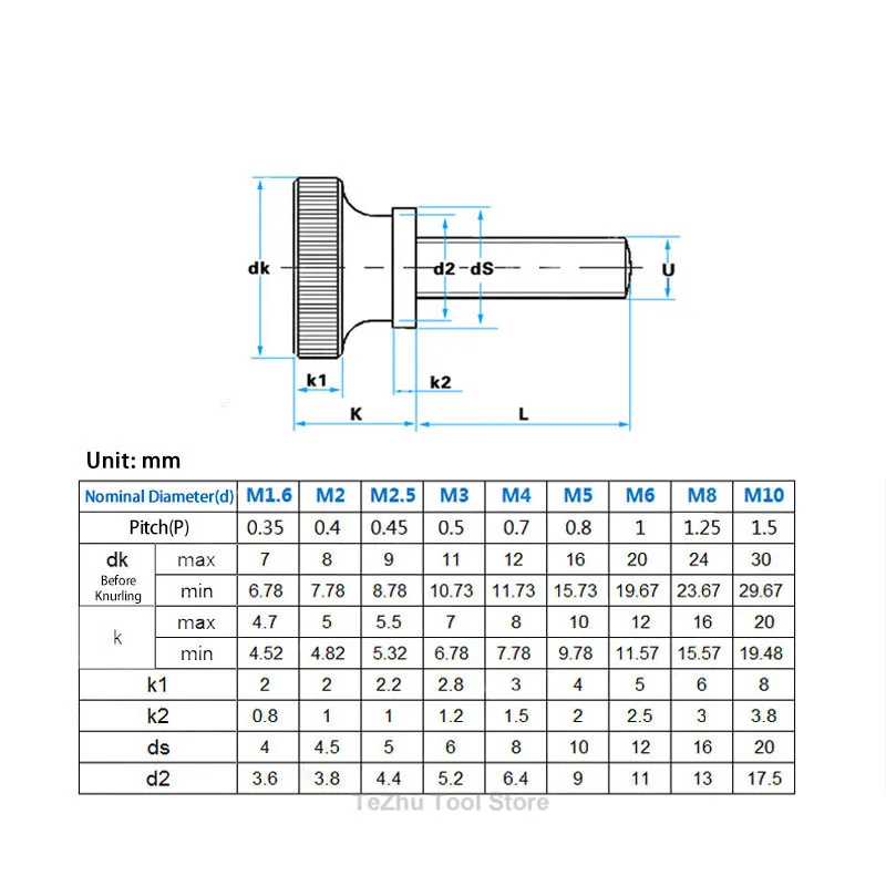 M2.5 M4 M5 M6 Nickel Plating Knurled Tall Head Thumb Screw Plain Type Metric Manual Adjustment Bolt Length 5mm-30mm