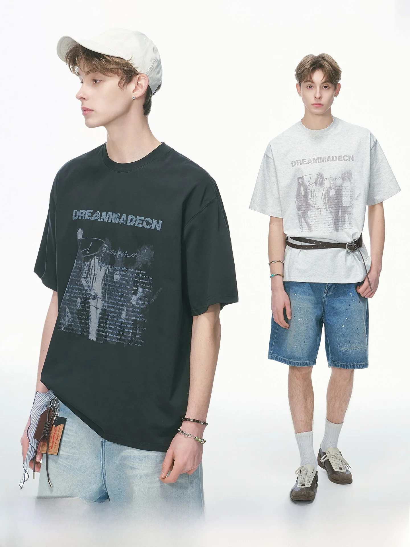 

Dream Made American Retro Print Short Sleeve T-Shirt Men's Summer New Heavyweight Half Sleeve T-Shirt Cotton Blend Casual Top