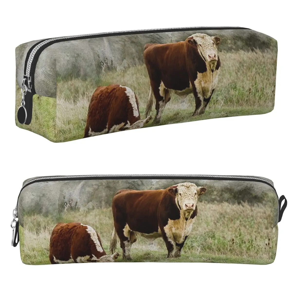 Hereford Bull And Cow Aquarell-Fotografie-Federmäppchen, Stifttaschen, Stiftbox, Schreibwaren-Federmäppchen für Studenten, Kosmetiktasche