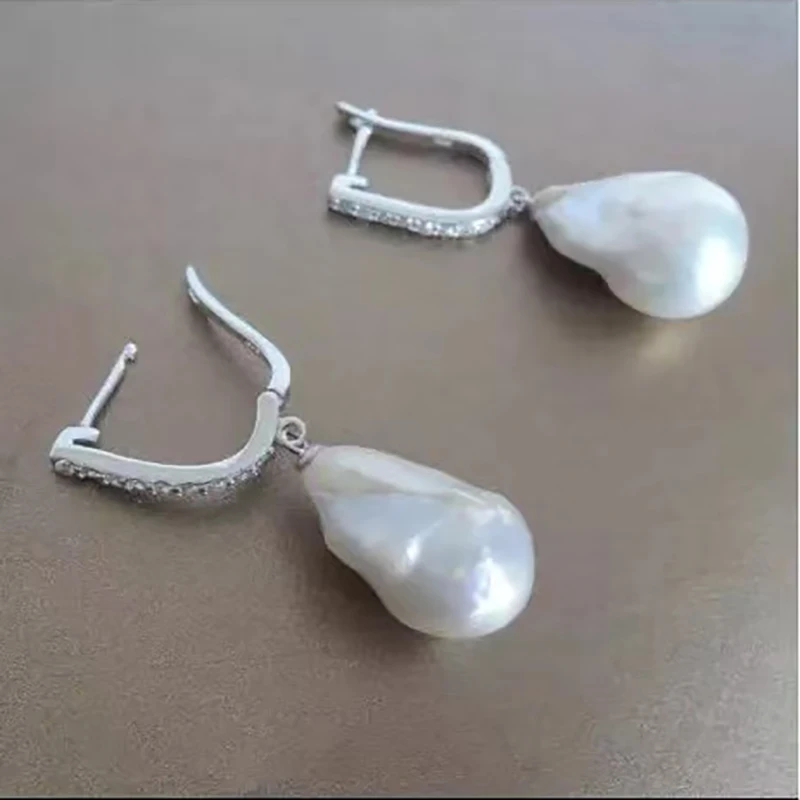 925 sterling silver hot sale100% Natural Freshwater Baroque Pearl Drop Earrings INS Fine Jewelry Gift for Women 15-25mm EX image 2
