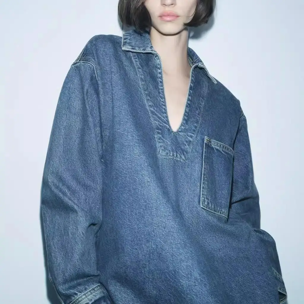 

New Autumn Winter Women's Denim Jeans irt Fringed Loose Fit Long Sve Warm Polyester KISS Brand Faion Ladies' irt