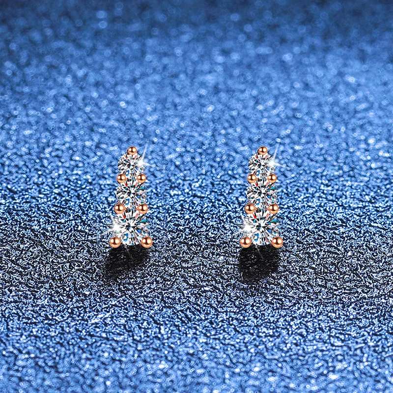 

Platinum PT950 18K Gold Earrings with Full Diamond Moissaniteearrings Made of Threestones, Simple and Compact, D-colormoissanite